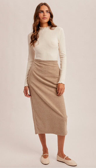 Picture Perfect Brush Textured Midi Skirt- Taupe