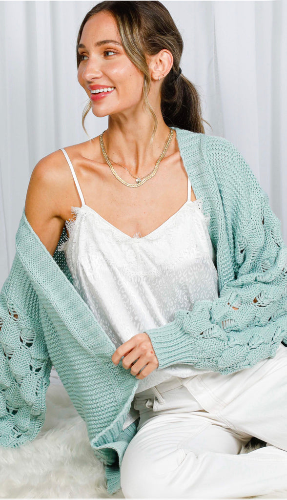 Andi Bubble Sleeves Cardigan- Mint