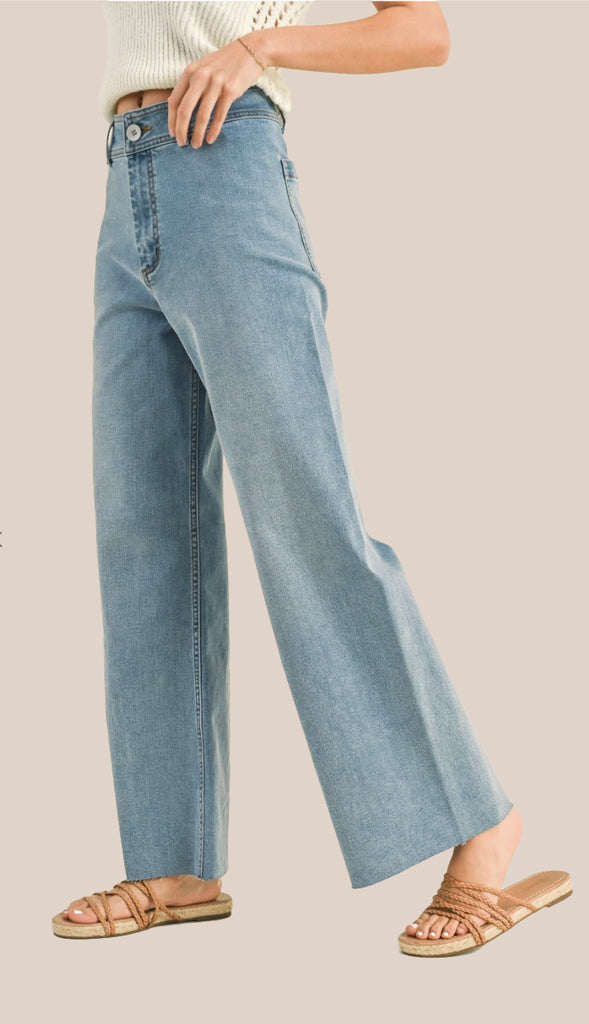 Miou Muse Straight Wide Leg Denim Pants- Faded Black