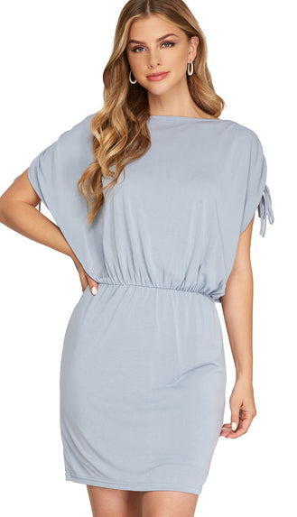Ultra Soft Drop Shoulder Dress- Blue Grey