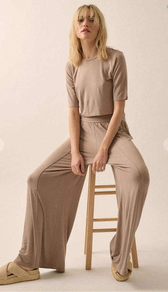 Lux Modal Wide Leg Pants- Stone