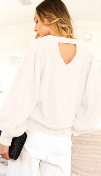 Cut Out Back Sweater- Cream