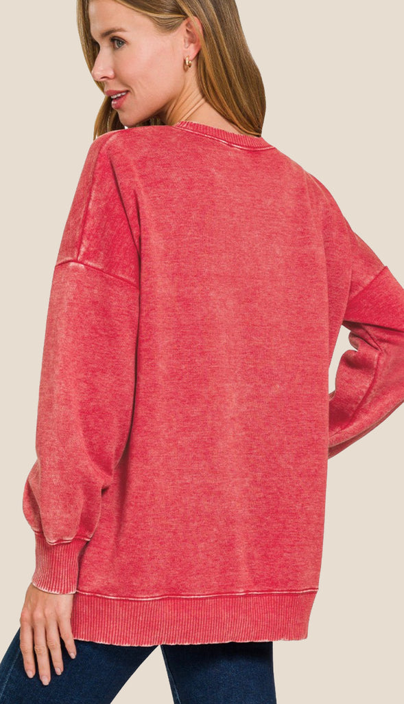 Coziest Ever Acid Wash Sweatshirt- Blue Grey