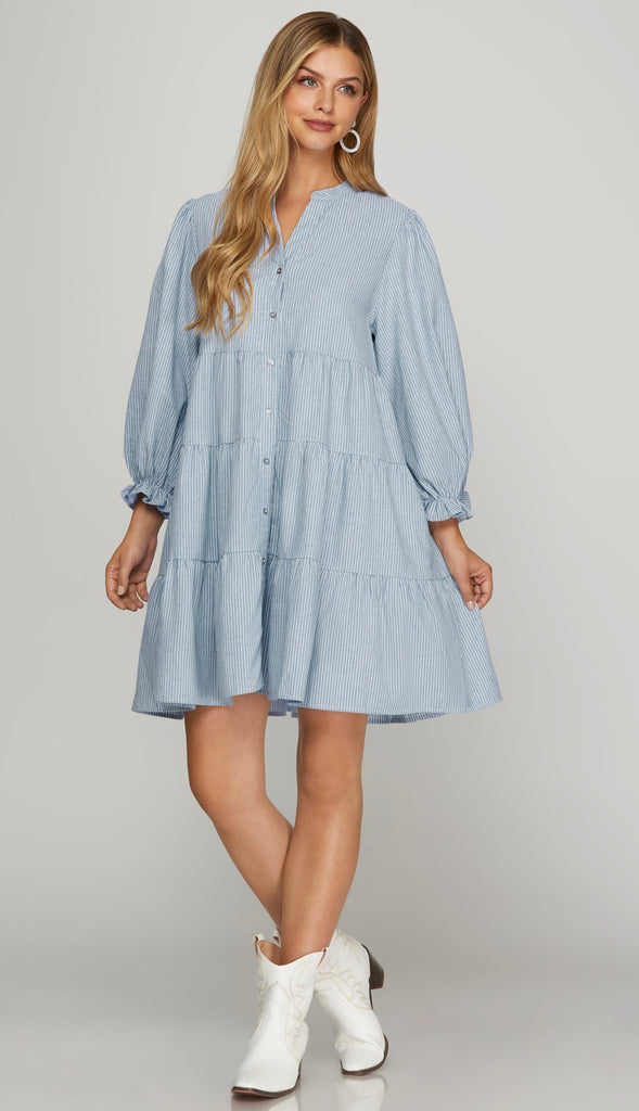 Comfort and Carefree Stripe Button Down Dress- Rose