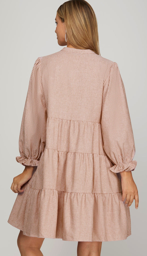Comfort and Carefree Stripe Button Down Dress- Rose