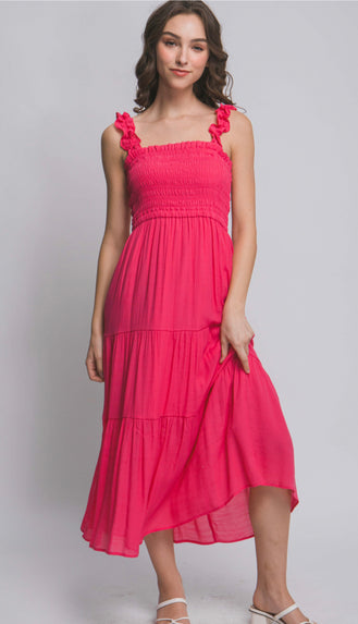 Tiffany Smocked Midi Dress- Fuchsia