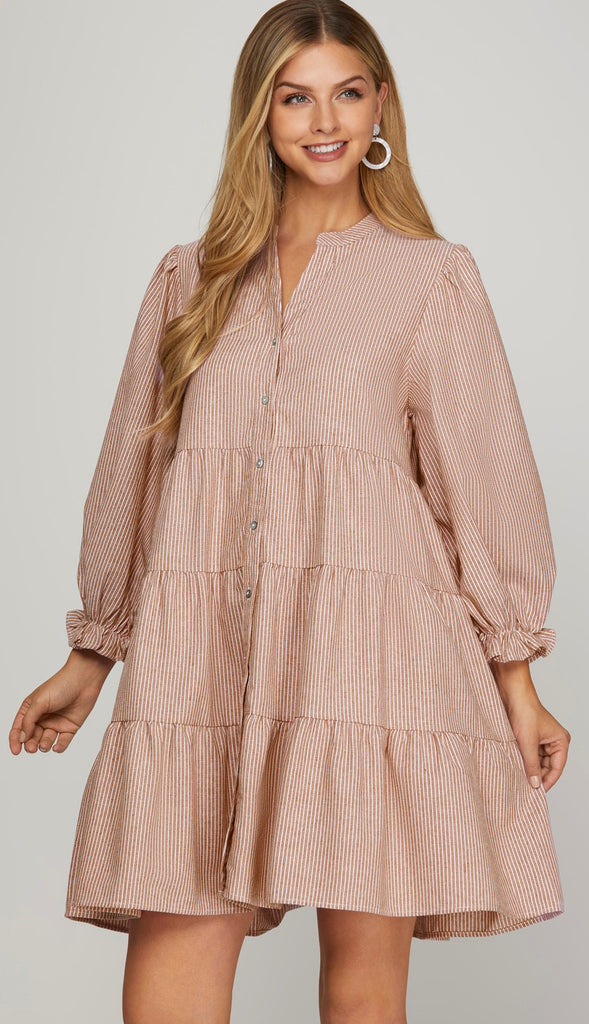 Comfort and Carefree Stripe Button Down Dress- Rose