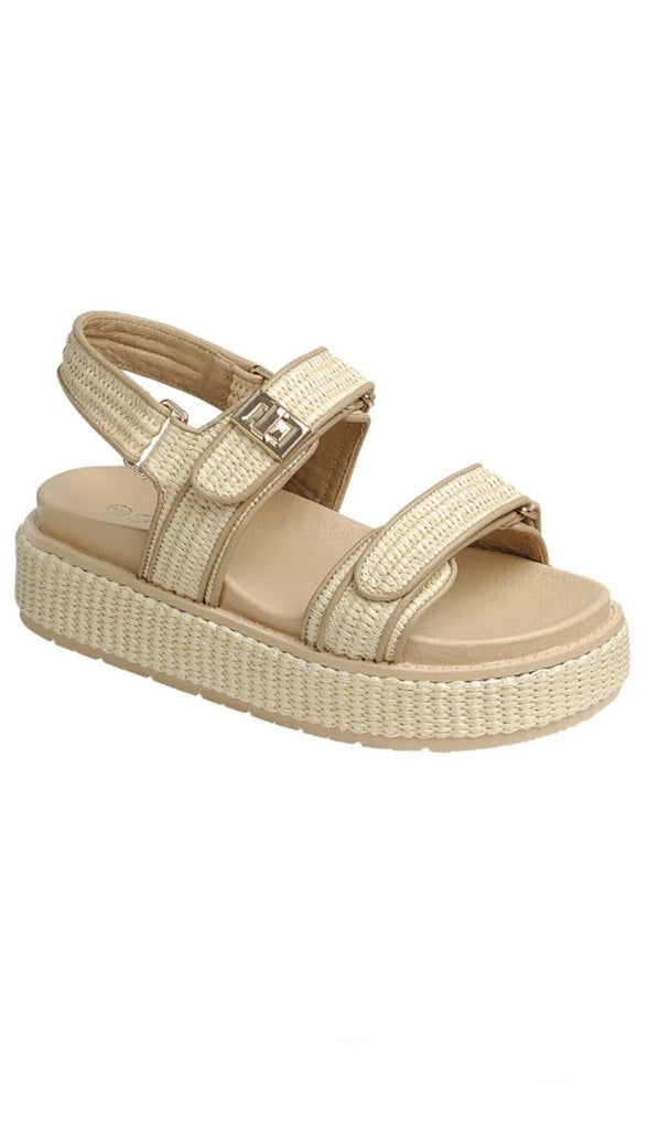 Rafia Platform Sandals- Neutral