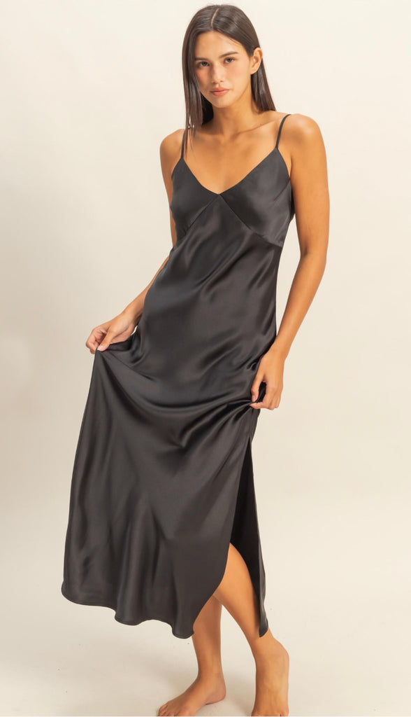 Harper Satin Midi Dress- Deep Plum