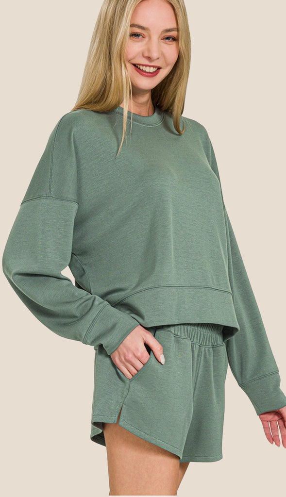 Scuba Sweatshirt And Shorts Set- Bright Mauve