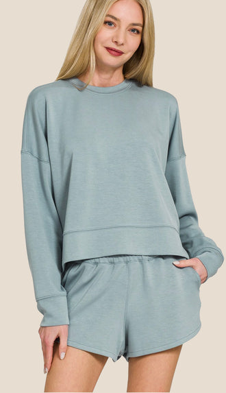 Scuba Sweatshirt And Shorts Set- Blue Grey