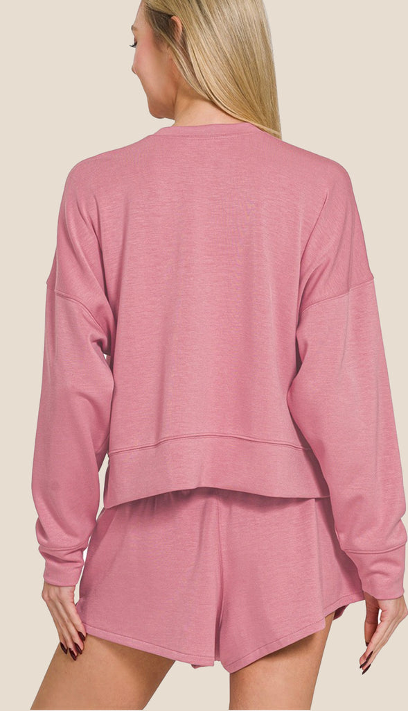 Scuba Sweatshirt And Shorts Set- Bright Mauve