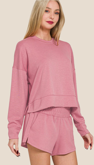 Scuba Sweatshirt And Shorts Set- Rose