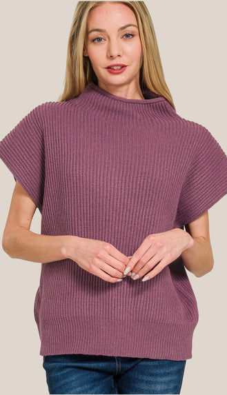 Sophia Mock Neck Sweater- Eggplant