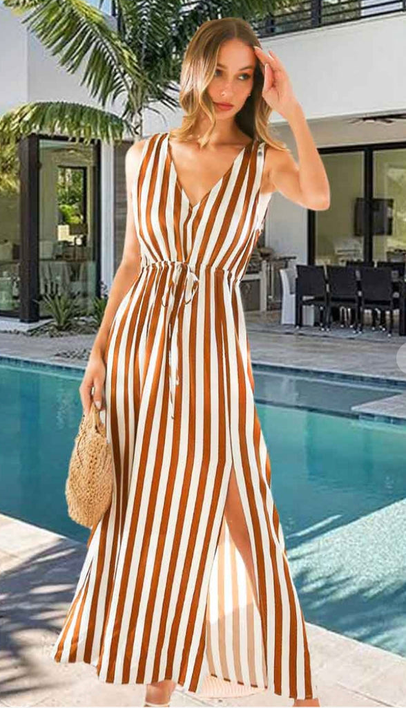 Social Stripe Maxi Dress- Mocha