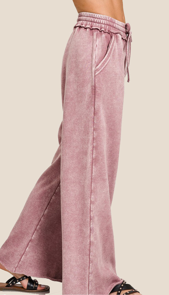 Acid Wash Fleece Sweatpants- Dusty Rose