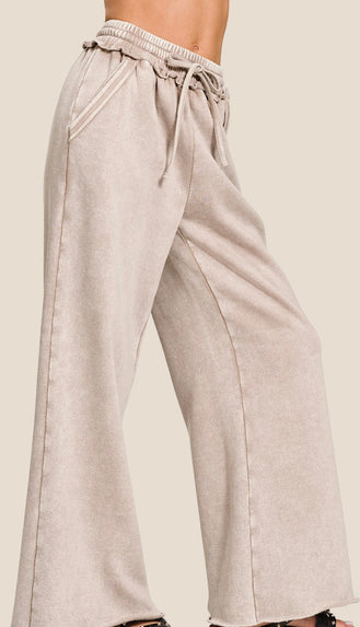 Acid Wash Fleece Sweatpants- Ash Mocha
