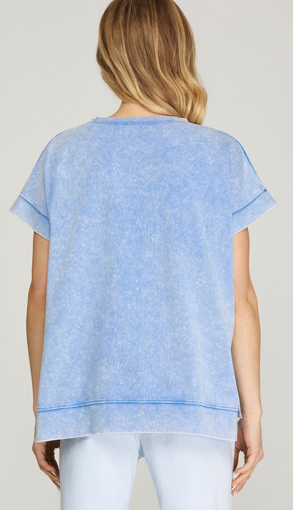 Nora Crewneck Cotton Top- Misty Blue