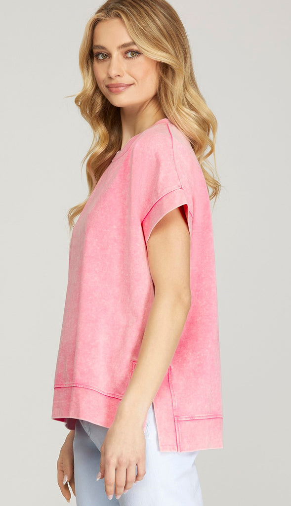 Nora Crewneck Cotton Top- Misty Blue