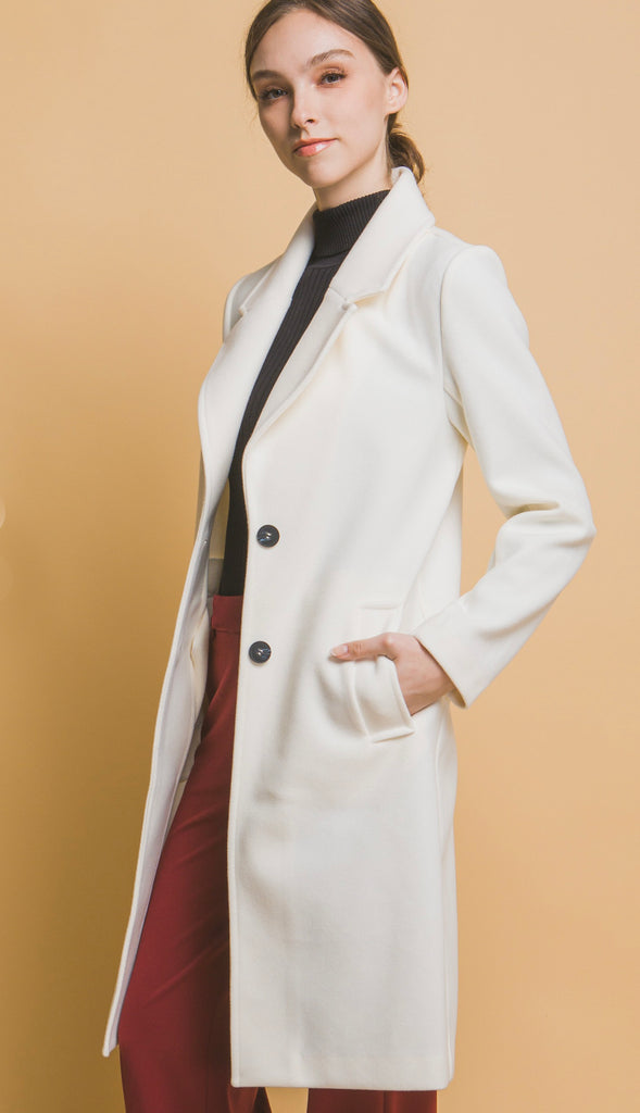 Uptown Chic Longline Notch Lapel Coat- Ivory