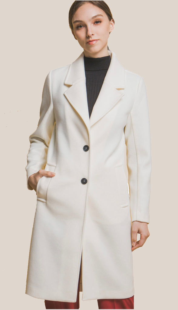 Uptown Chic Longline Notch Lapel Coat- Ivory