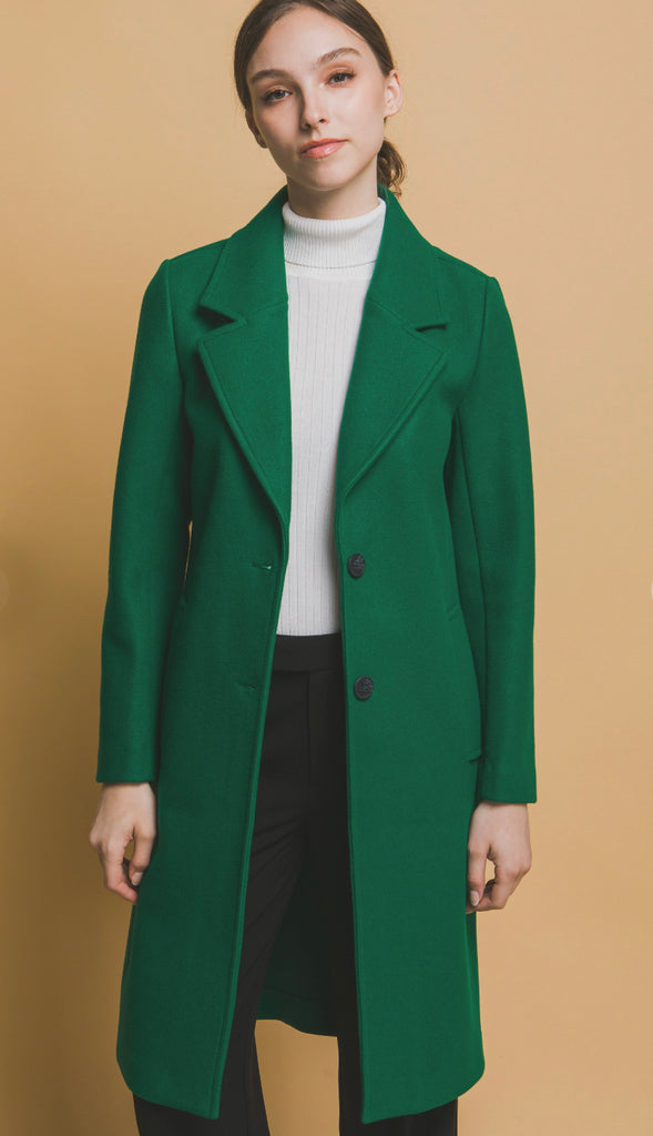 Uptown Chic Longline Notch Lapel Coat- Green