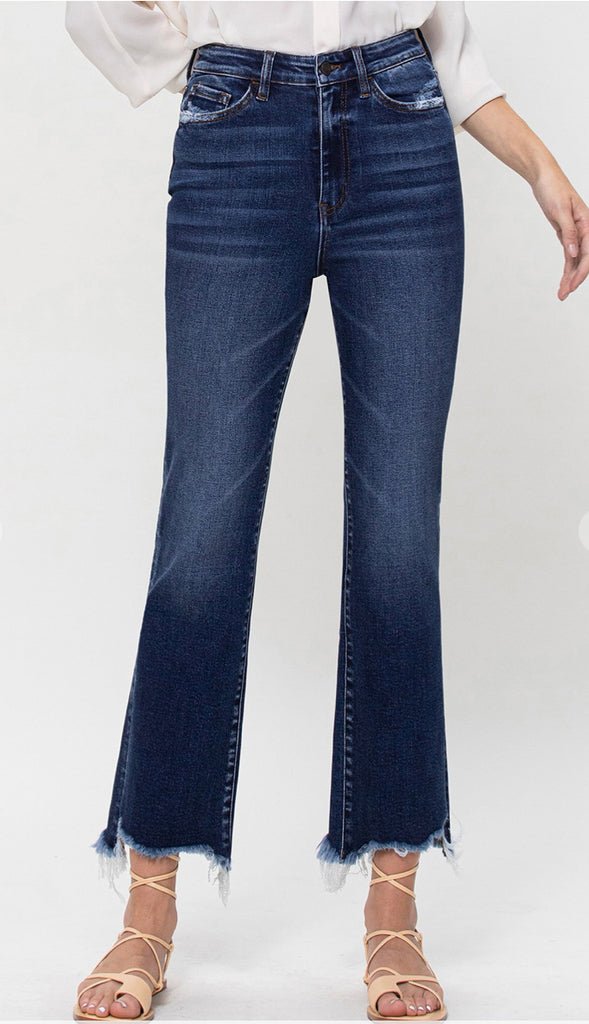 Vervet Chemical High Rise Uneven Frayed Hem- Dark Wash