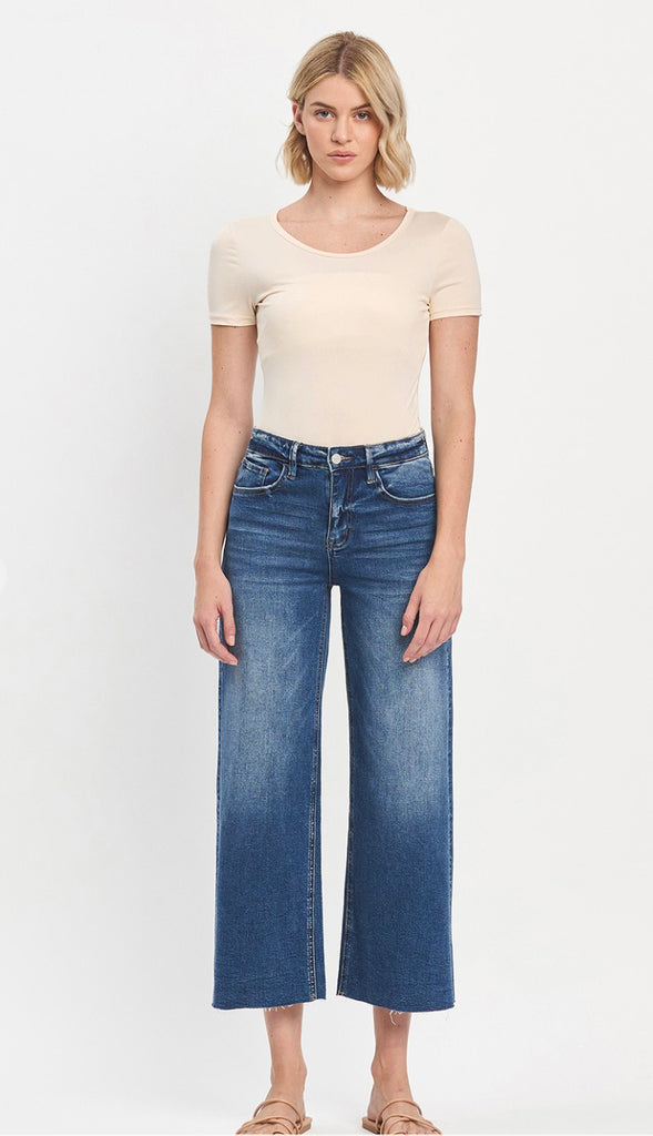Vervet Upgraded High Rise Crop Wide Leg- Med Wash
