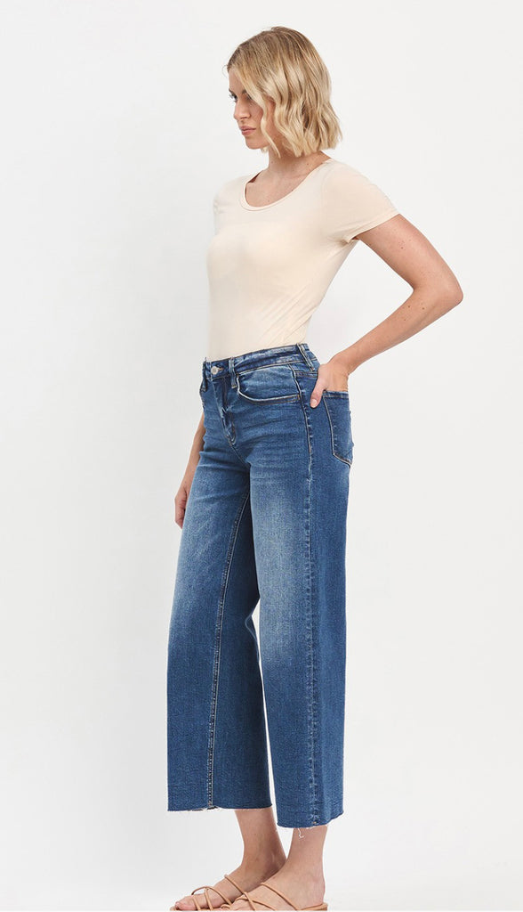 Vervet Upgraded High Rise Crop Wide Leg- Med Wash