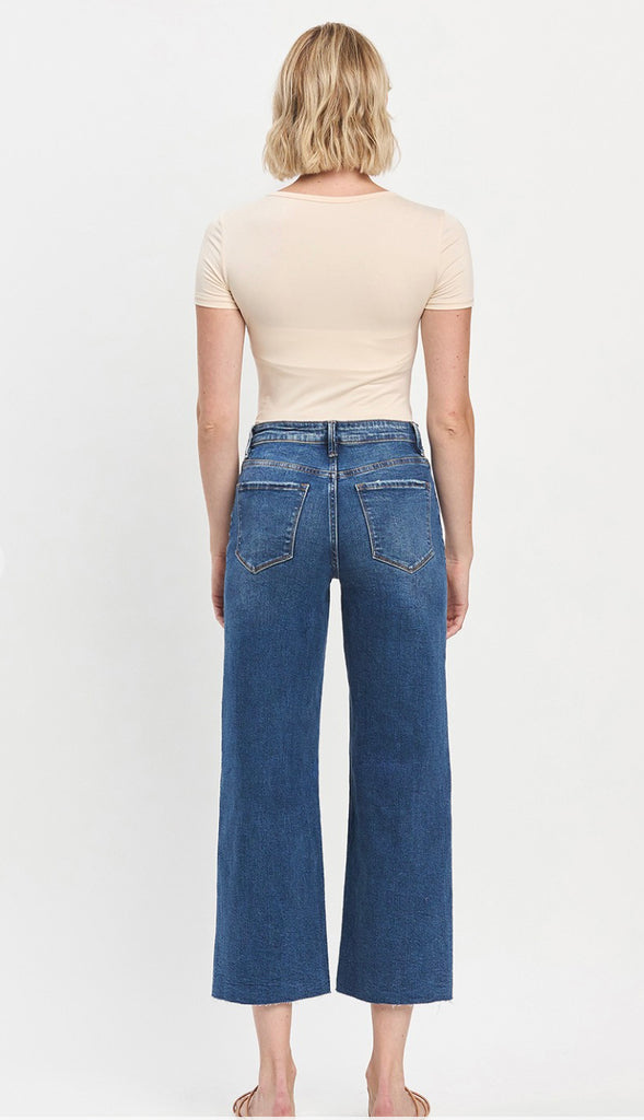 Vervet Upgraded High Rise Crop Wide Leg- Med Wash
