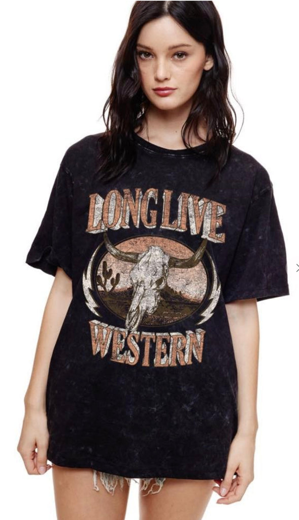 Long Live Western Longhorn Oversized Graphic- Black