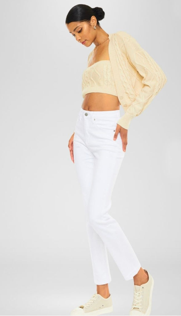 High Rise Slim Straight Denim- White