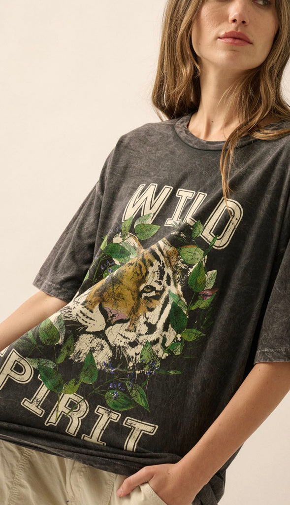 Wild Spirit Oversized Graphic Tee- Black