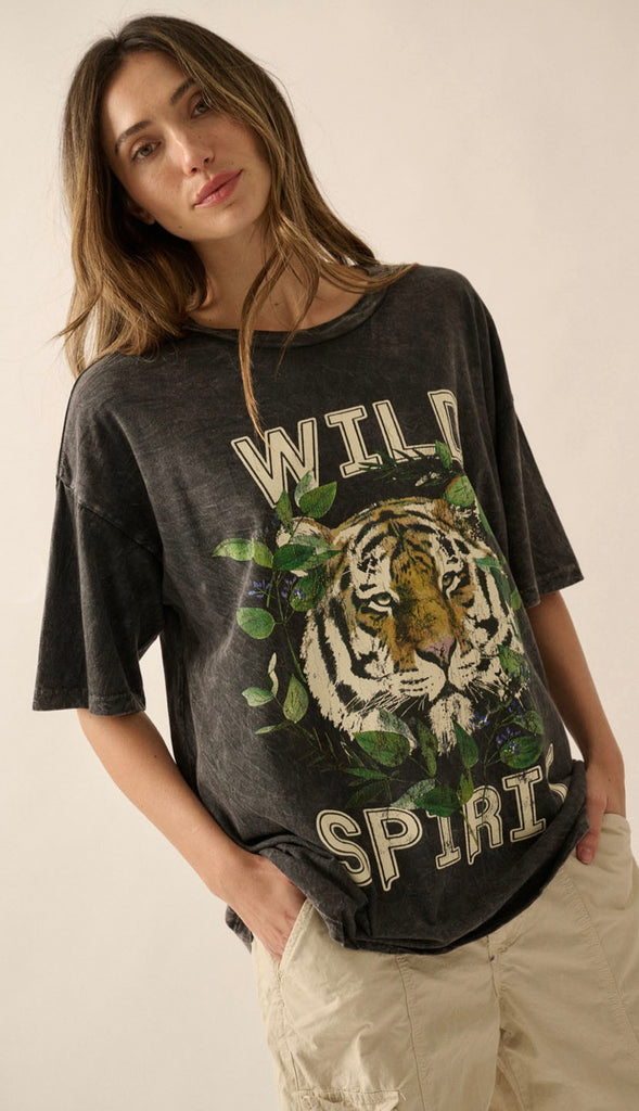 Wild Spirit Oversized Graphic Tee- Black