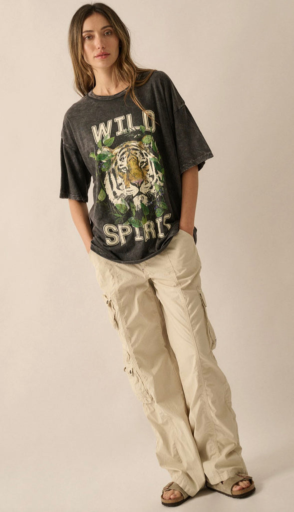 Wild Spirit Oversized Graphic Tee- Black