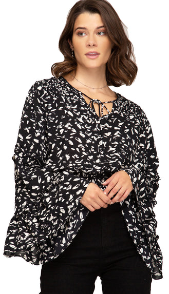 Good Intentions Bell Sleeve Smocked Top- Black