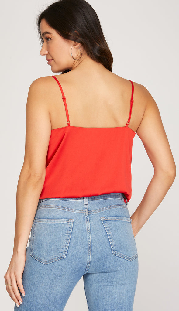 Red Bodysuit Cowl Neck