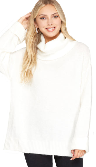 Snow Bunny Cuff Sleeve Cowl Sweater- Off White