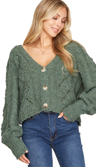 Evergreen Air Cable Knit Sweater- Green