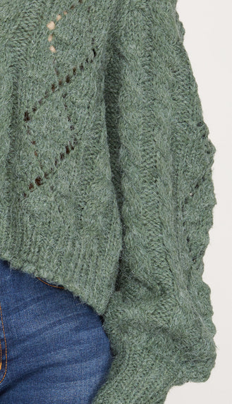 Evergreen Air Cable Knit Sweater- Green