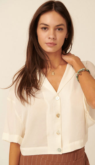 Lapel Collar Loose Shirt- Cream