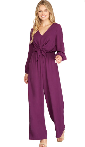 Stand Tall Front Tie Jumpsuit- Magenta Purple
