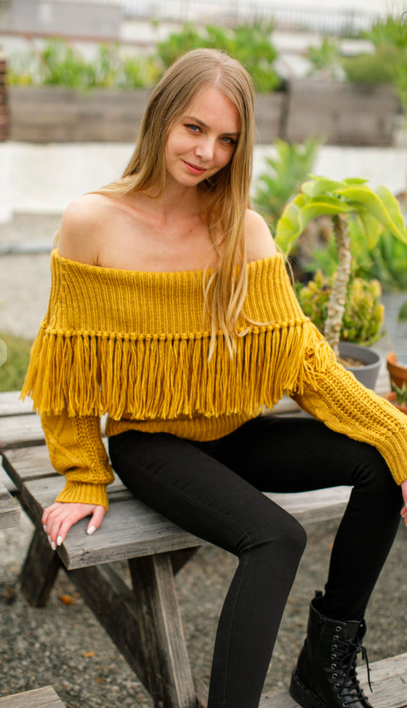 Off the shoulder sweater with fringe sale