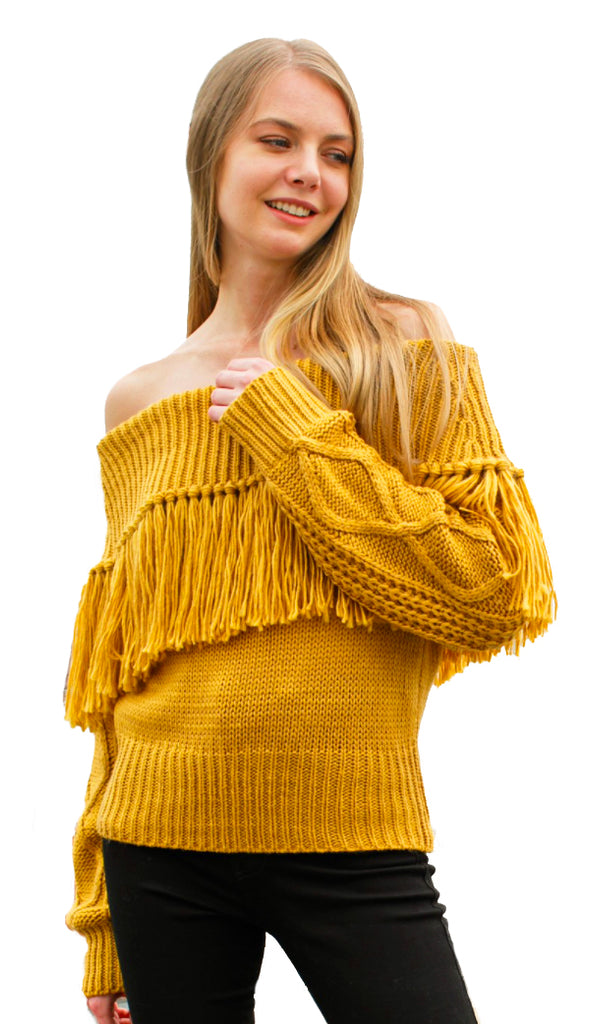 Mustard yellow off shop the shoulder sweater