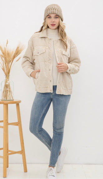 Lolo Washed Quilted Pocket Jacket- Taupe