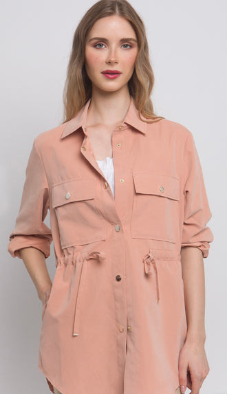 Spring Essential Button Jacket- Clay