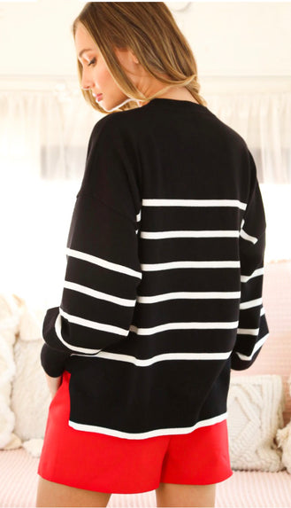 Maggie Stripe Sweater- Black
