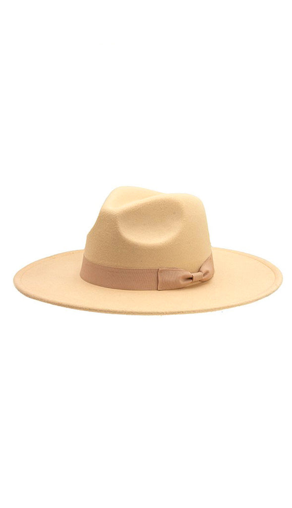 Tan & White Wide Brim Floppy Hat with Polka Dots