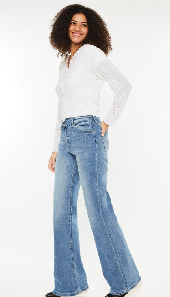 Kancan High Rise Wide Straight- Med Wash