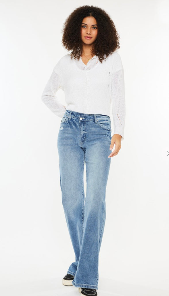 Kancan High Rise Wide Straight- Med Wash